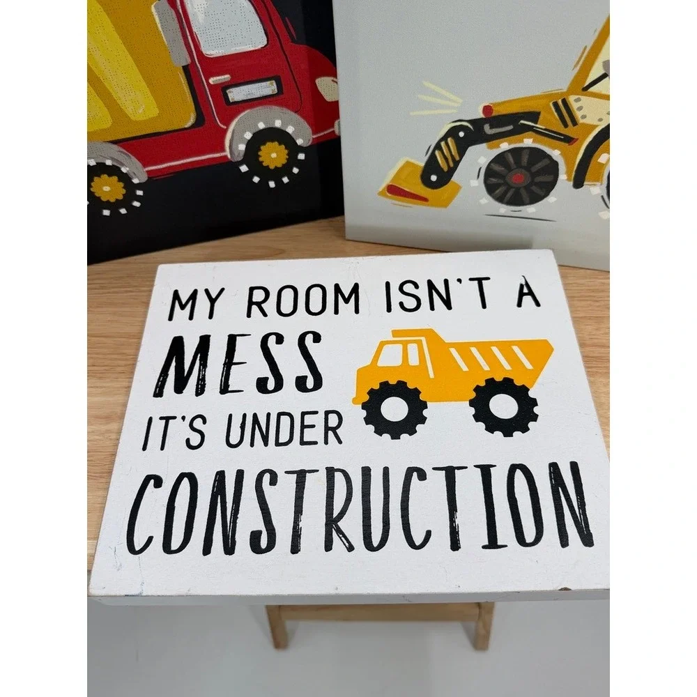 Hobby Lobby 3 Piece Construction Truck Wall Decor Set Kids Bedroom Playroom